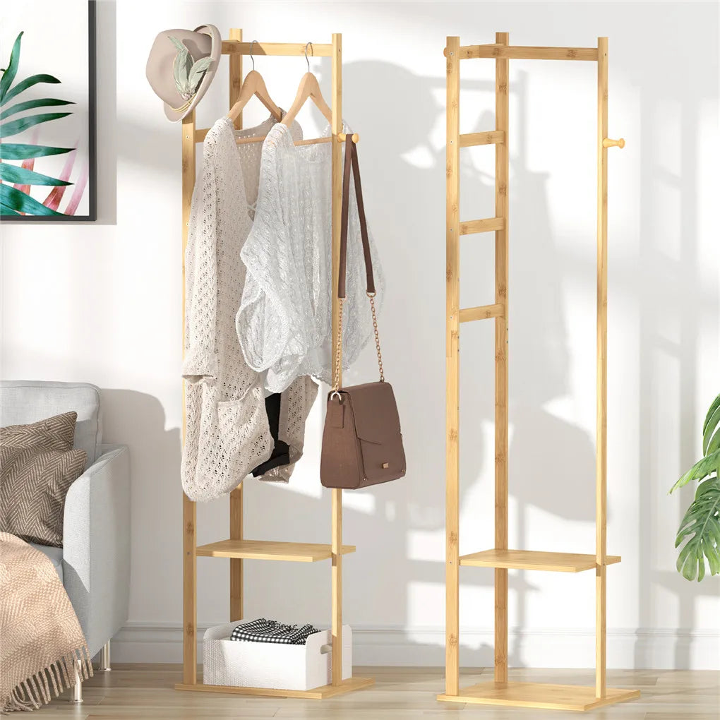 bamboo corner coat rack with hook and shelves