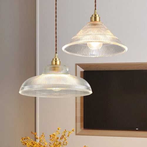 Nordic vintage pendant light in glass, walnut wood and brass - vue 5 sur 13