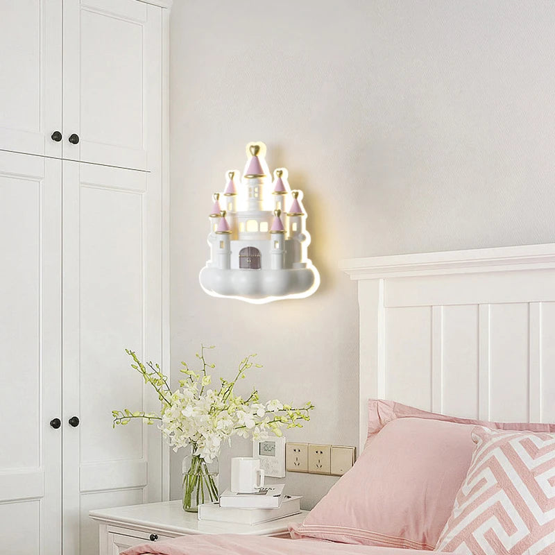 Cartoon castle LED wall light for girl's bedroom with eye protection