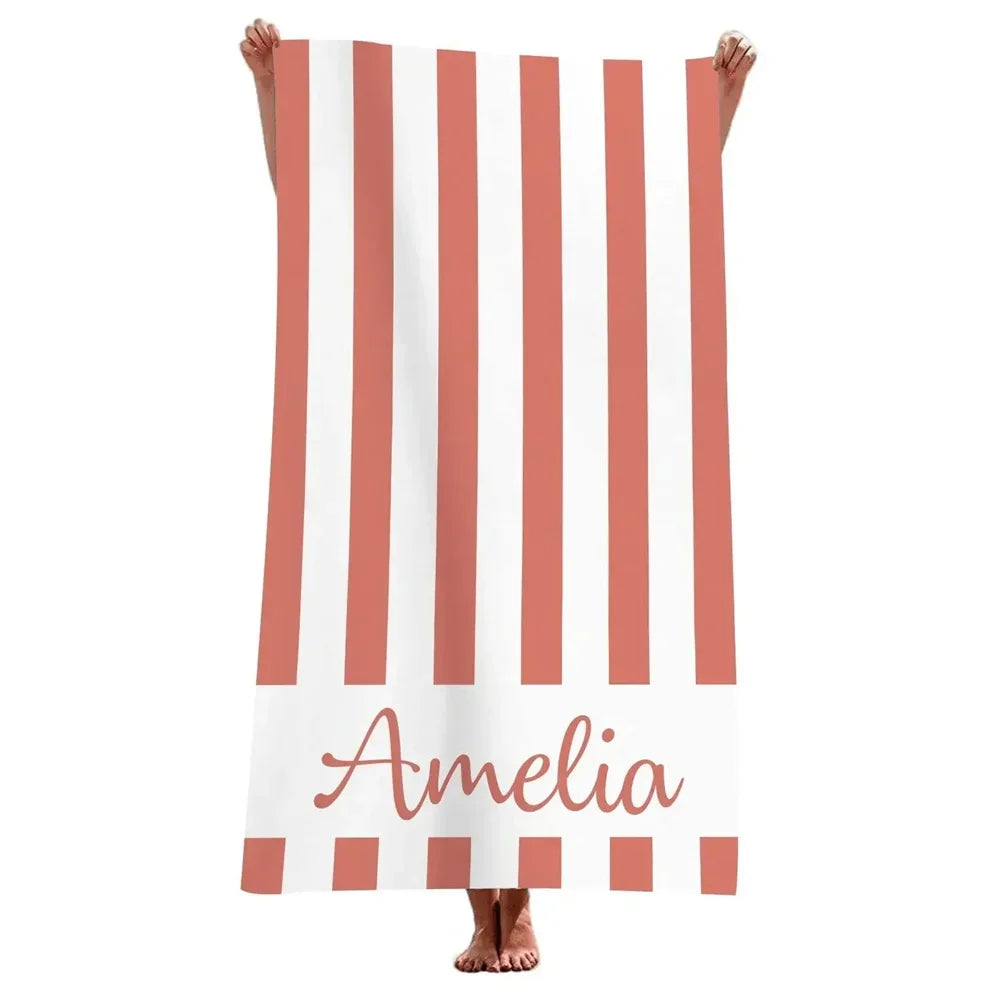 Personalised striped microfibre beach towel