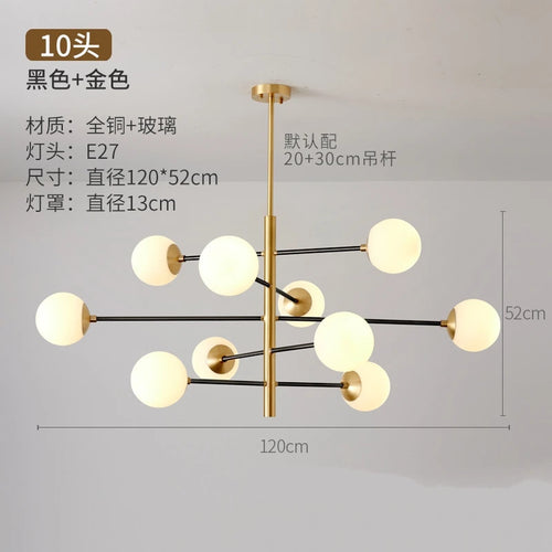 Modern nordic glass and copper chandelier