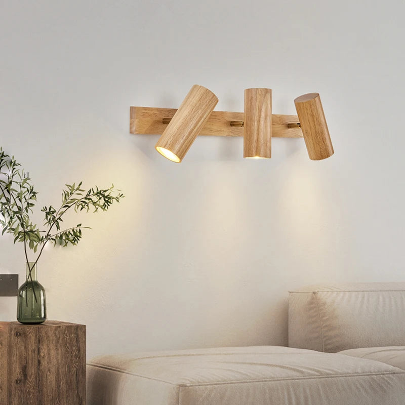 Nordic style wooden LED rotatable wall light
