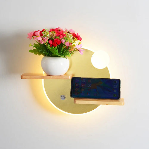 Nordic LED wall light with shelf and USB charger - vue 4 sur 18