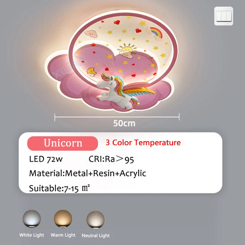 Unicorn LED ceiling light for girls with optional remote control
