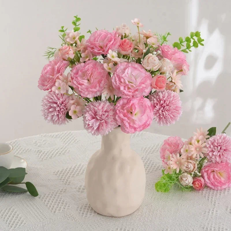 Silk rose and carnation bouquet festive floral decoration - vue 4 sur 11