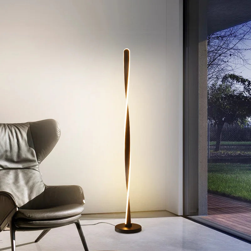 Modern dimmable spiral floor lamp in aluminium and acrylic