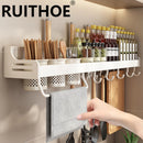 wall-mounted storage rack for spices and utensils