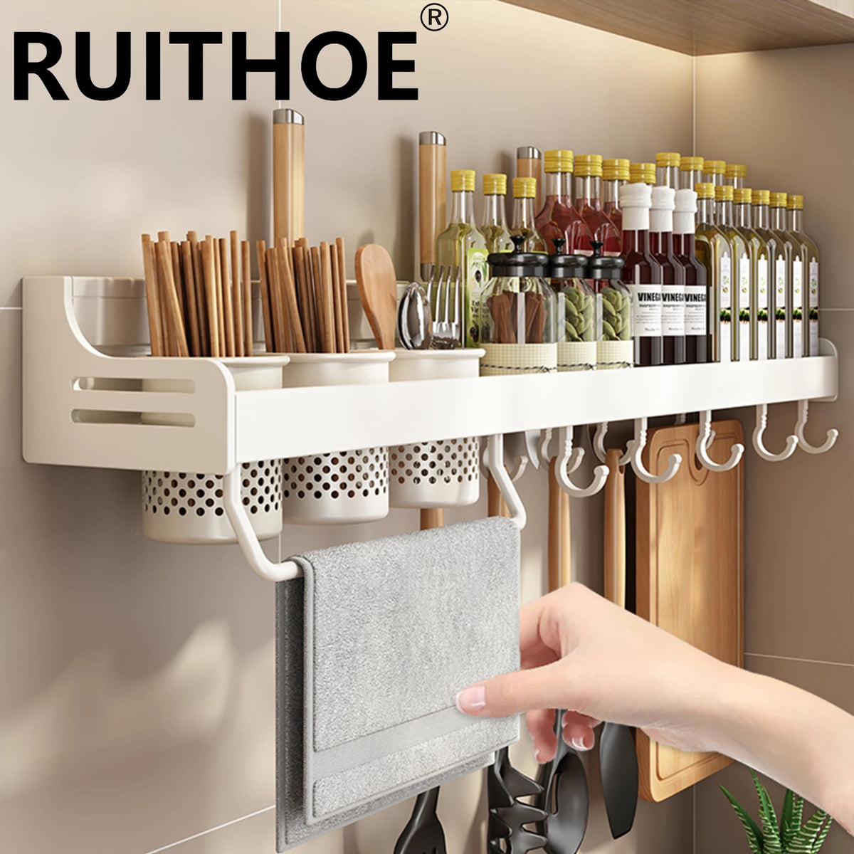 wall-mounted storage rack for spices and utensils