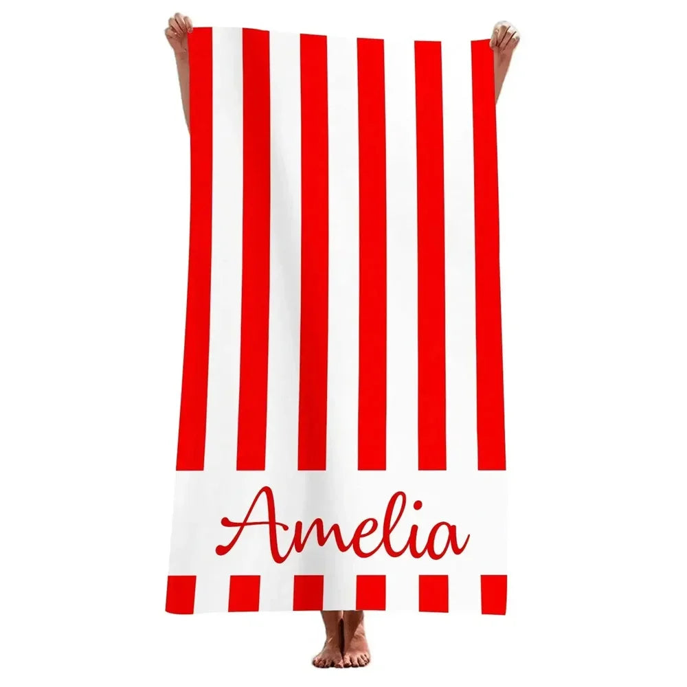 Personalised striped microfibre absorbent lightweight beach towel