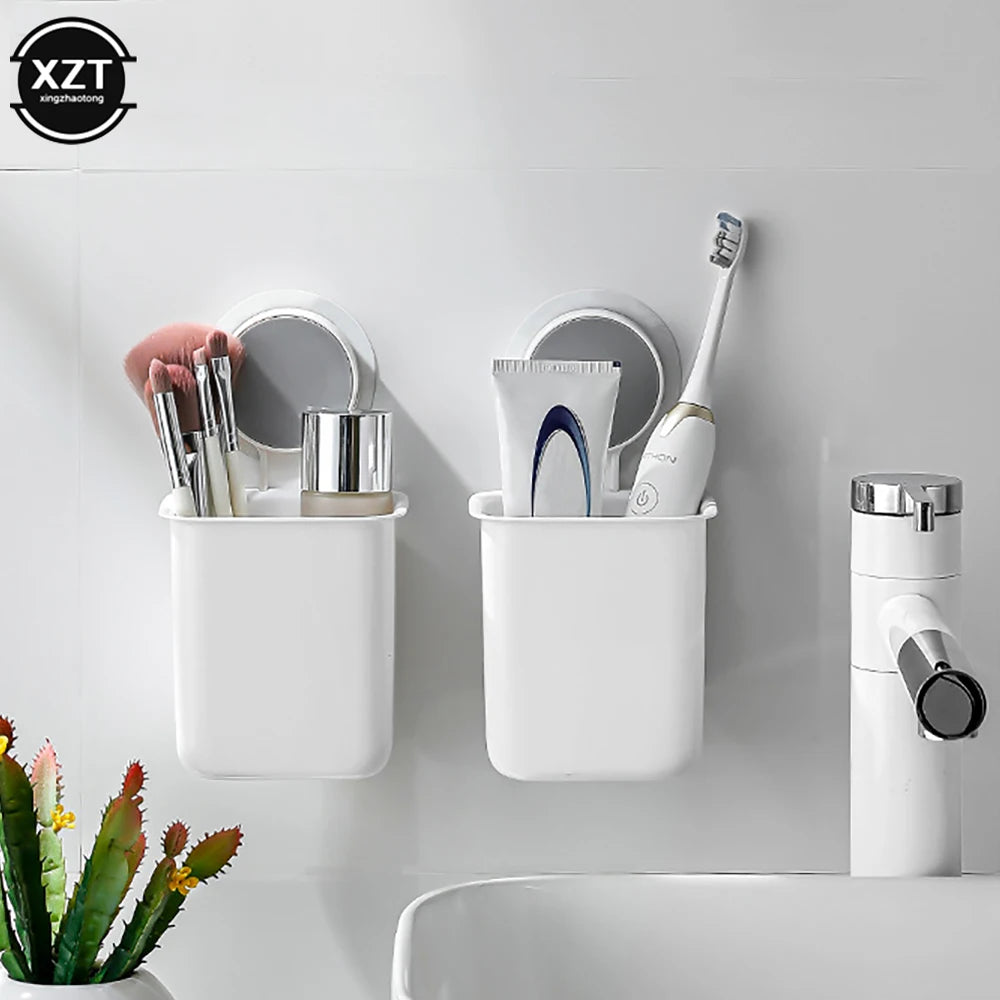 Wall-mounted toothbrush and tumbler holder waterproof practical organiser - vue 3 sur 6