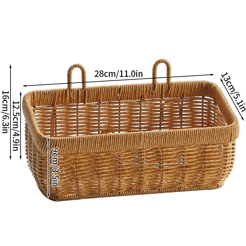 Wicker wall-mounted woven storage basket for vegetables