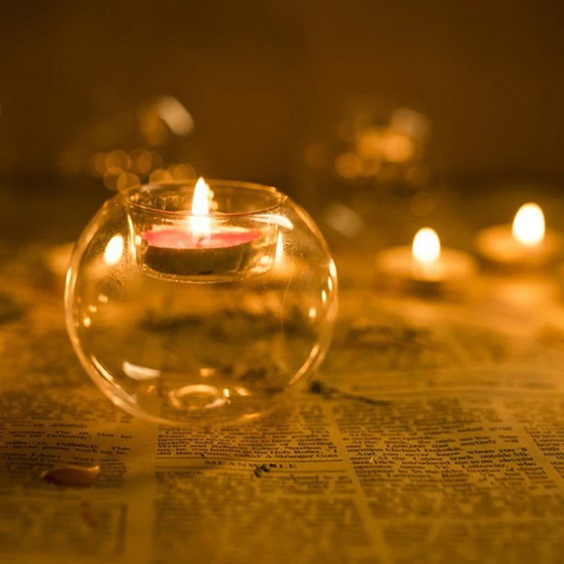 Round glass candle holder for festive and event decorations - vue 5 sur 8