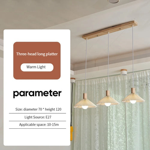 Modern Nordic pleated fabric chandelier with wooden base - vue 14 sur 14