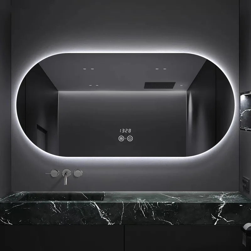 Elliptical smart anti-fog LED wall mirror with three colour settings - vue 3 sur 18