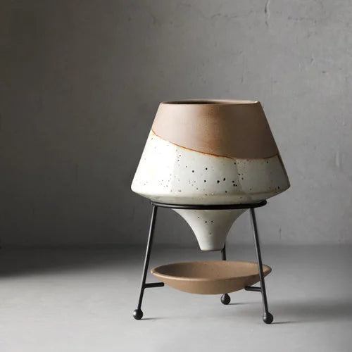 ceramic flower pot with modern metal stand - vue 12 sur 12