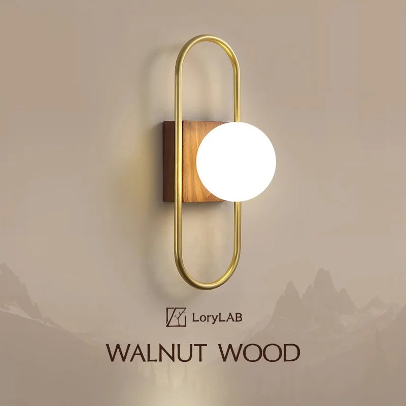 Brass Ring Opal Glass Walnut Color, French Retro Art Vintage Style, Wall Sconce Light for Living Room, Dining Room,Bedroom,Study