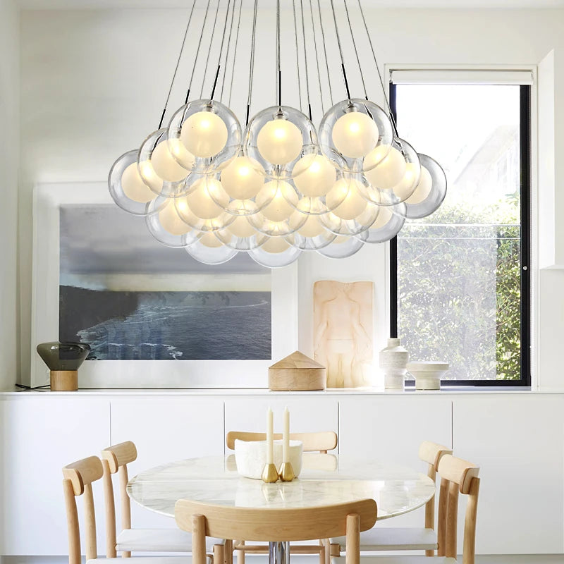 Modern LED glass ball-in-ball ceiling chandelier for living room, dining room, bedroom or restaurant - vue 3 sur 5