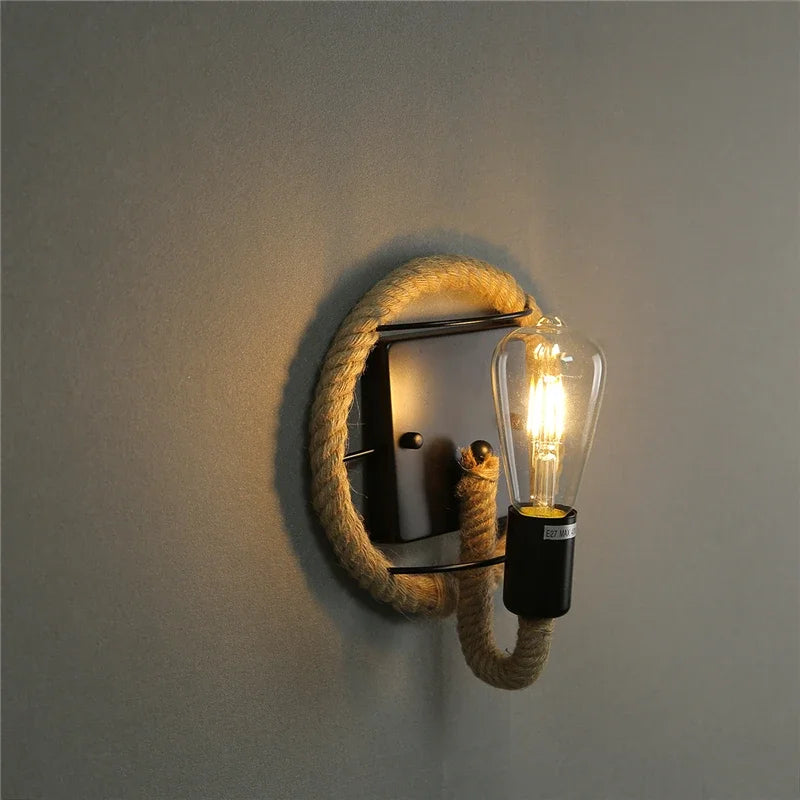 Retro hemp rope wall light for indoor use