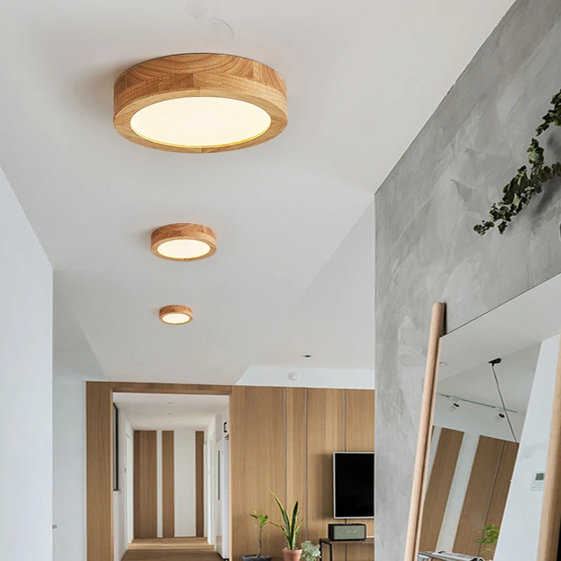 Simple round wooden LED ceiling light nordic decor lampen