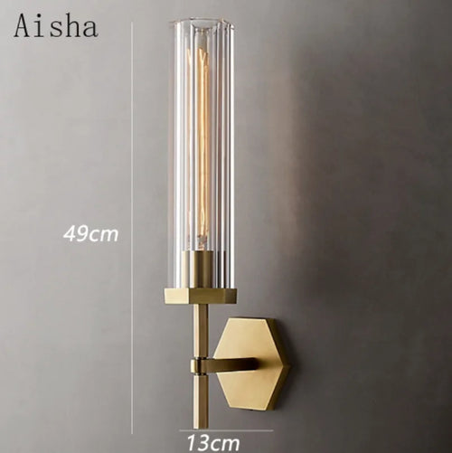American luxury LED wall light with crystal and gold metal shade - vue 6 sur 11