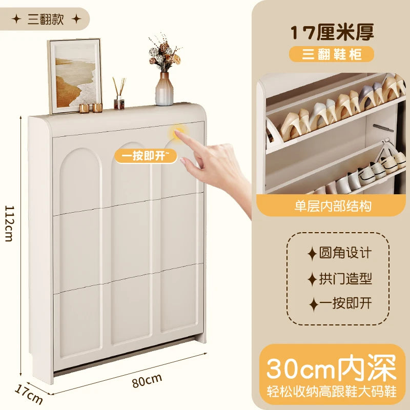 modern wooden shoe cabinet Nordic design space saving - vue 17 sur 20