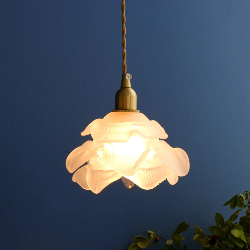 Retro brass and glass petal pendant light for interior decoration