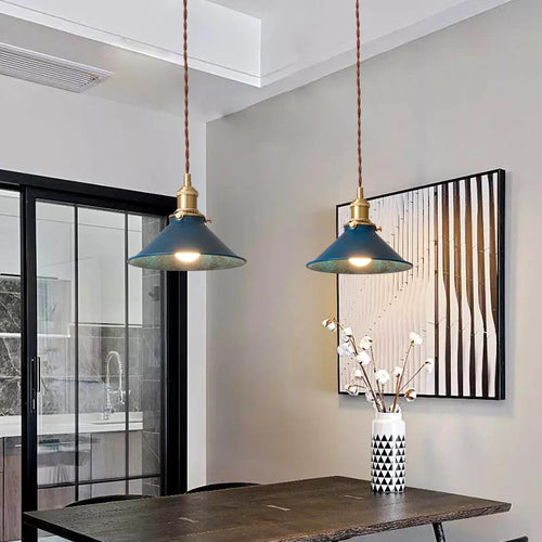 Vintage industrial loft pendant light with metal shade - vue 3 sur 12