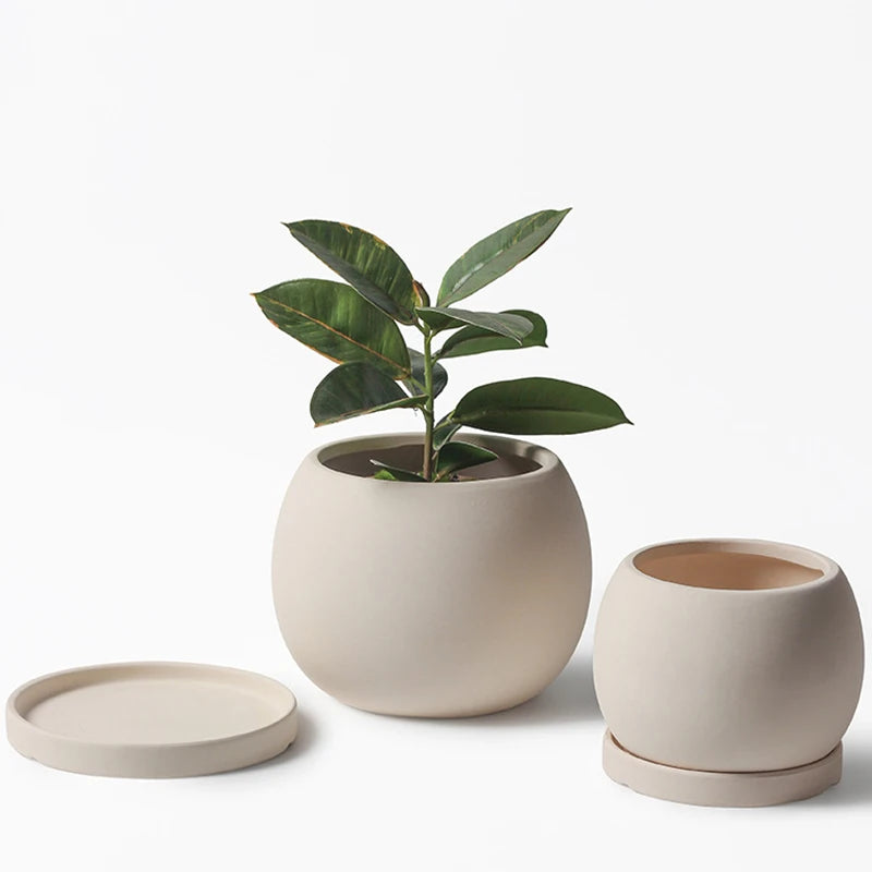 modern ceramic flower pots with decorative tray for plants