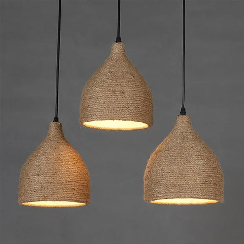 Vintage hemp rope pendant light industrial loft