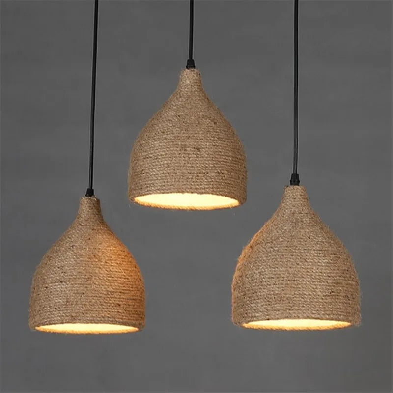 Vintage hemp rope pendant light industrial loft