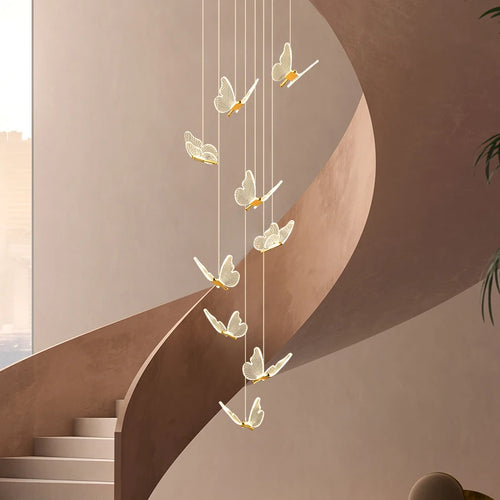 Modern acrylic butterfly stair chandelier LED crystal design - vue 5 sur 13