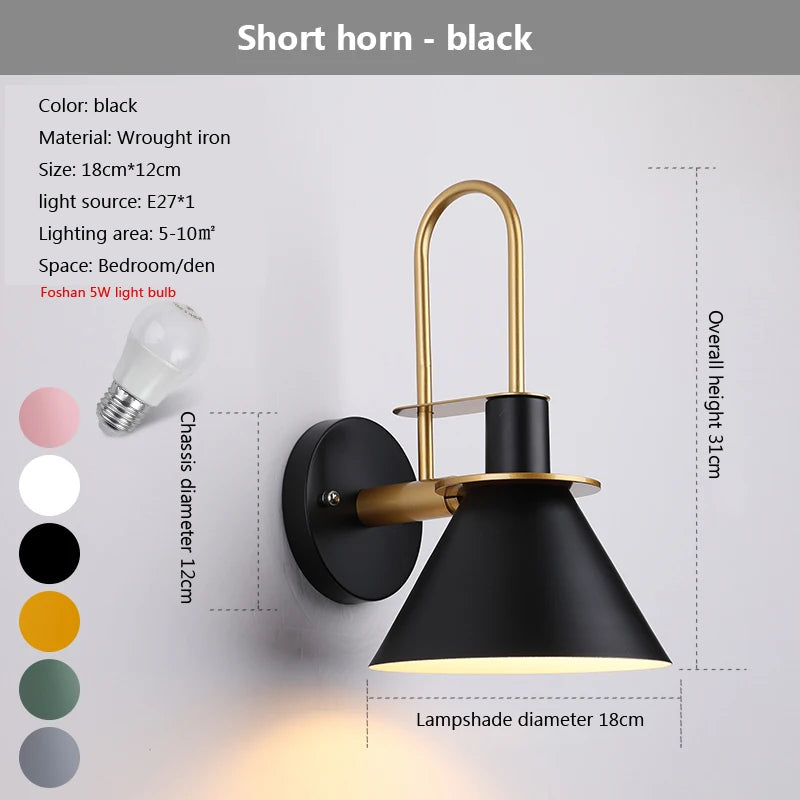 Decorative macaron horn wall light for indoor bar, restaurant, living room, bedroom, hallway or bedside - vue 13 sur 19