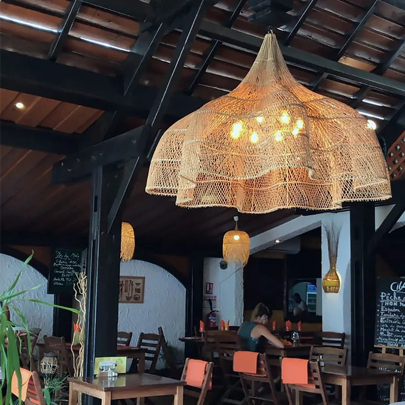 Oriental petal rattan pendant light