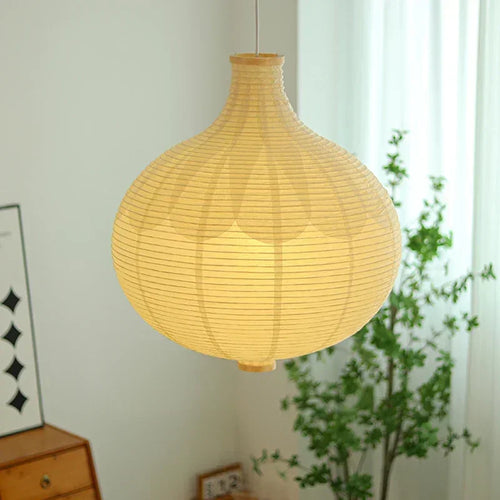 Japanese round paper pendant lamp with decorative hanging light - vue 3 sur 7