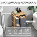 HOMCOM bamboo laundry hamper 3 removable fabric bags 50x32x69.7 cm