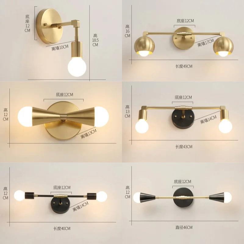 Nordic copper and mirror modern wall light