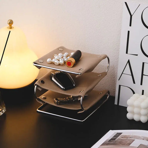multifunctional leather and stainless steel storage rack - vue 2 sur 12