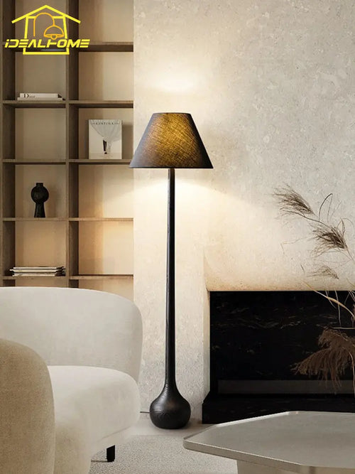 Japanese wabi sabi solid wood decorative floor lamp zen art LED - vue 4 sur 9