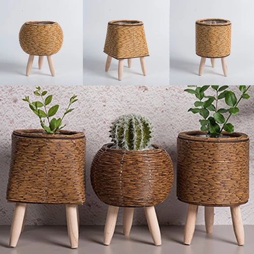 Nordic rattan imitation flower shelf with removable legs - vue 2 sur 12