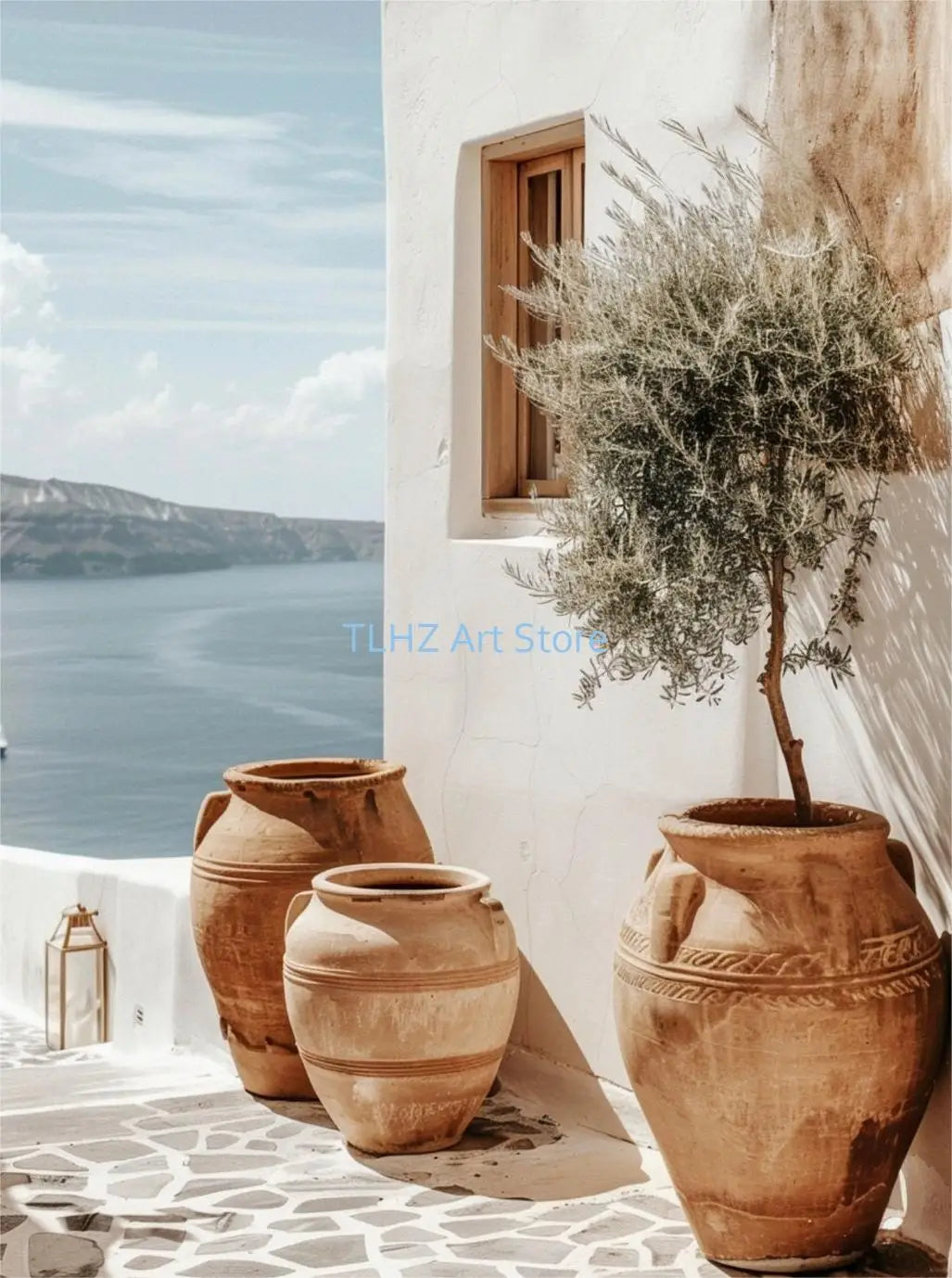 Modern travel landscape posters of Santorini Greece