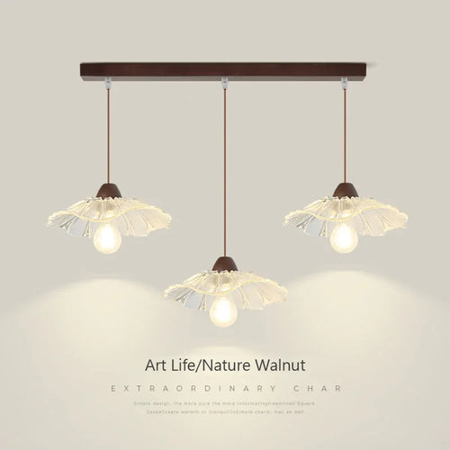 Nordic glass and wood pendant light for decorative interiors