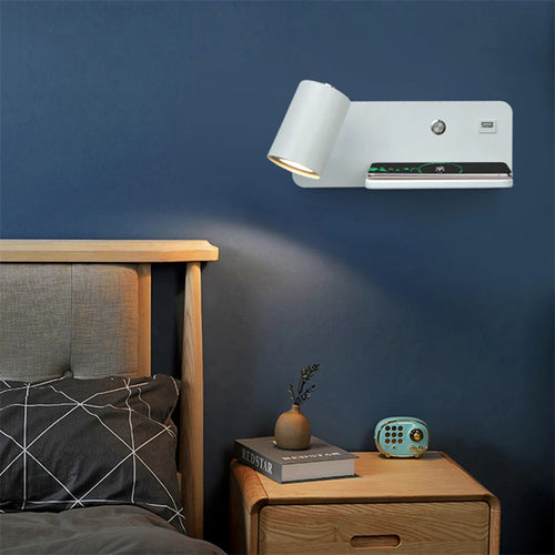 Modern LED wall light with USB and wireless charging - vue 10 sur 10