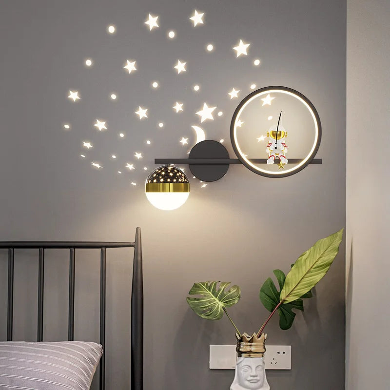 Creative LED moon astronaut wall light for children