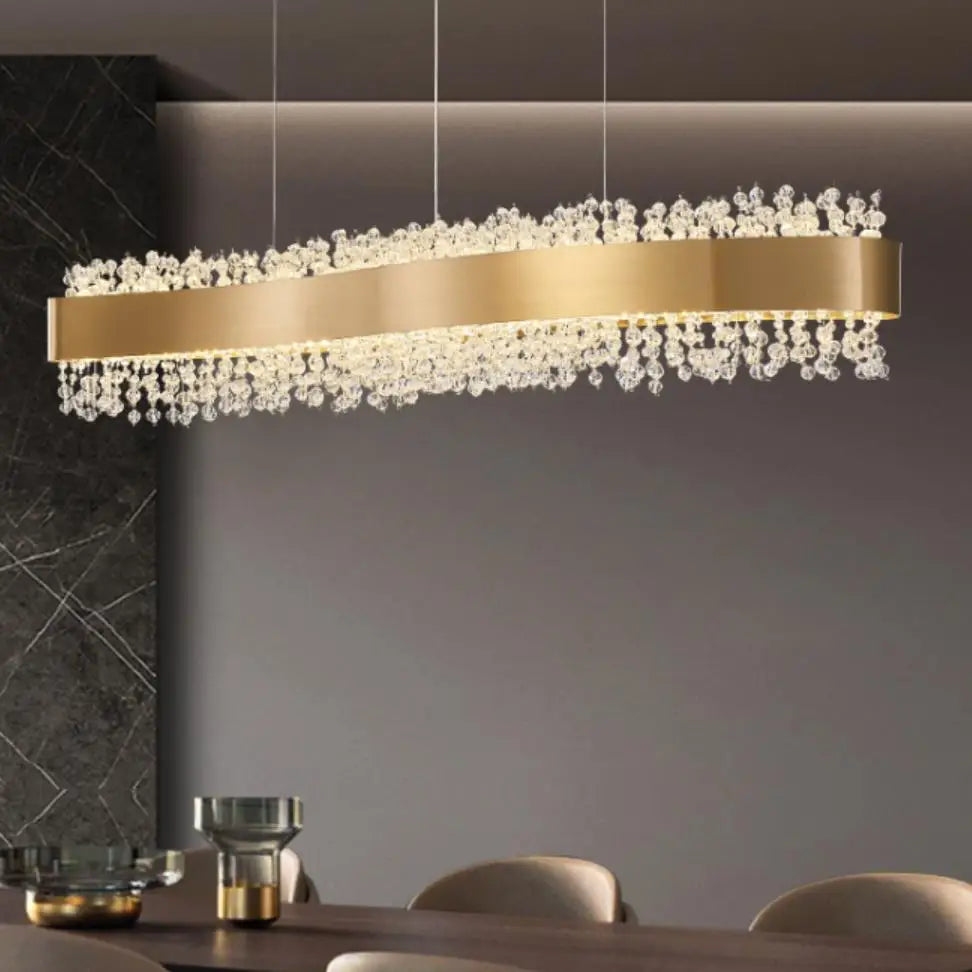 modern crystal chandelier with adjustable gold metal - vue 5 sur 12