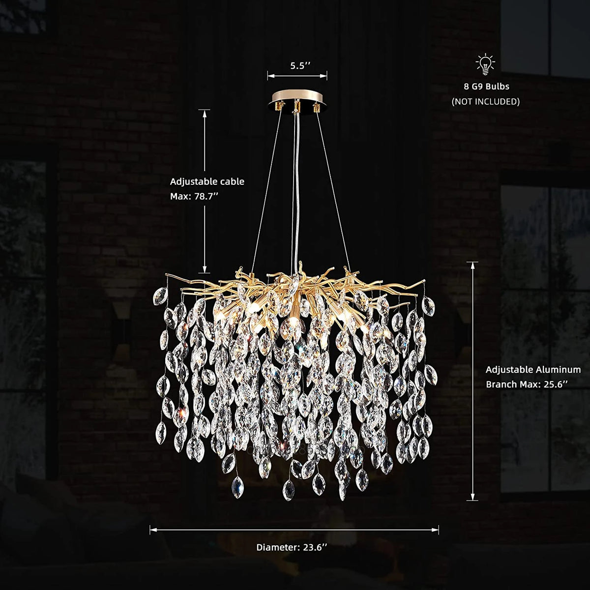 Luxury crystal chandelier with LED branches for modern interiors - vue 14 sur 14