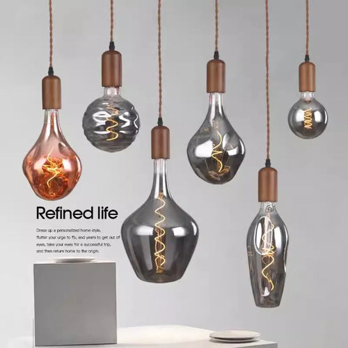 Retro art glass chandelier with solid wood for interior decoration - vue 2 sur 25