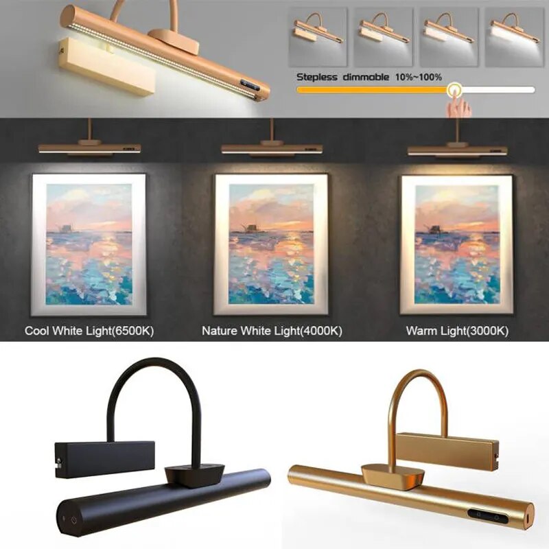 USB Led wall light with modern gold design - vue 2 sur 11