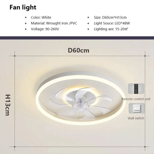 Modern LED ceiling light with fan and remote control - vue 12 sur 14