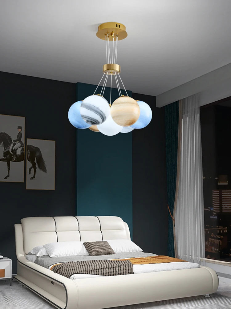 Modern height adjustable spherical LED chandelier for home decoration - vue 4 sur 19