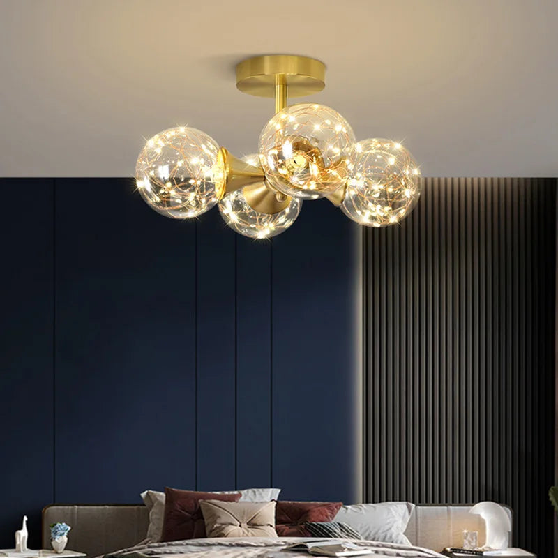 Modern minimalist copper chandelier with star LED shade - vue 6 sur 23